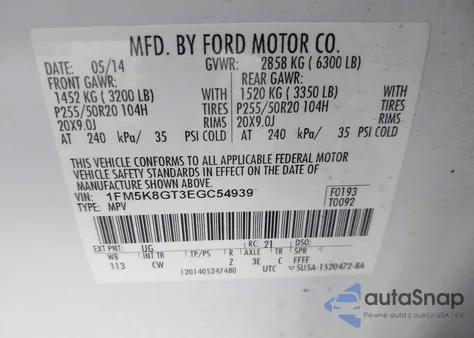 2014 Ford Explorer Sport from USA, damaged, VIN 1FM5K8GT3EGC54939